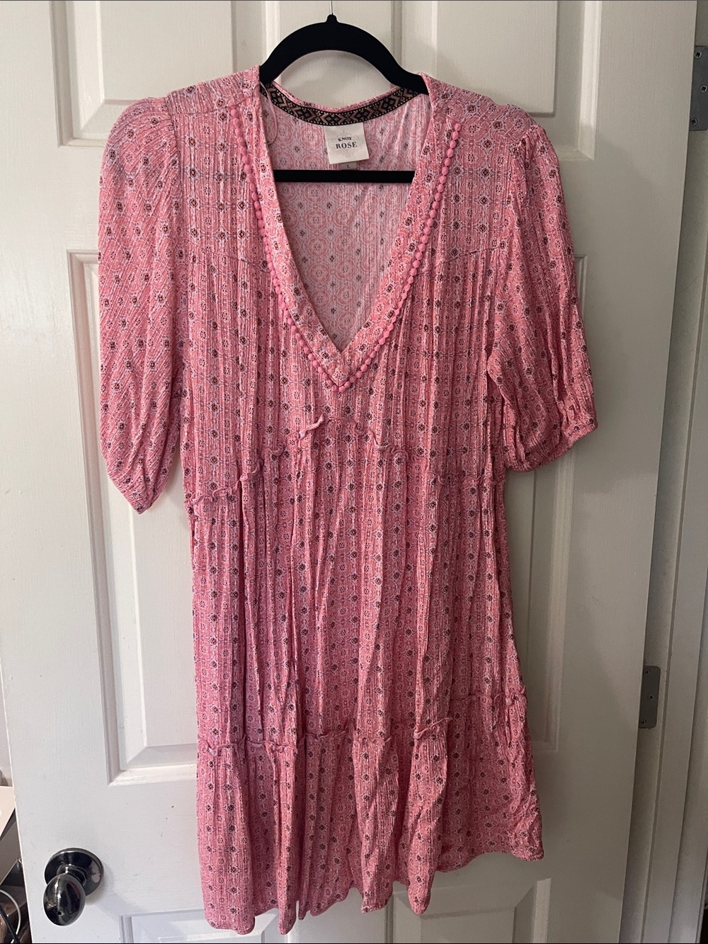 Knox Rose Pink V-Neck Tiered Midi Dress
